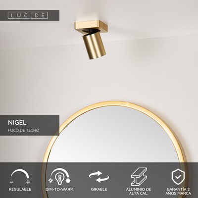 Lucide NIGEL - Foco de techo - LED Dim to warm - GU10 - 1x5W 2200K/3000K - Oro mate / Latón